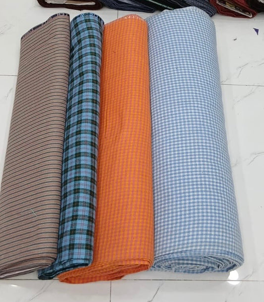 Unstitched Check Bannu Woollen Fabric for Ladies & Gents – Sky Blue, Orange, Brown & Sky Blue with Black Stripes