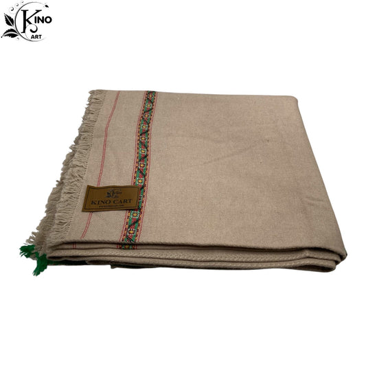 Light Brown Swati Shawl with Red Stripes | Dark Cream Woollen Shawl
