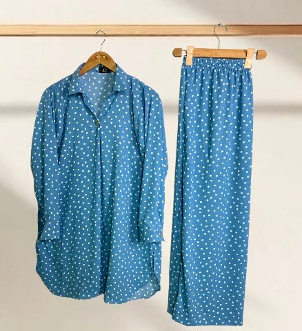 Light Blue with White Dots Western-Style Ready-to-Wear Outfit for Mid-Season | Fresh & Chic Look