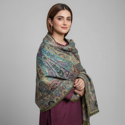 Kani Pashmina Shawl Collection – Premium Handmade Kashmiri Wool in Green, Red, Orange & Multicolor by Kinocart