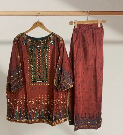 Red Floral 2-Piece Outfit – Shirt and Trouser for Ladies