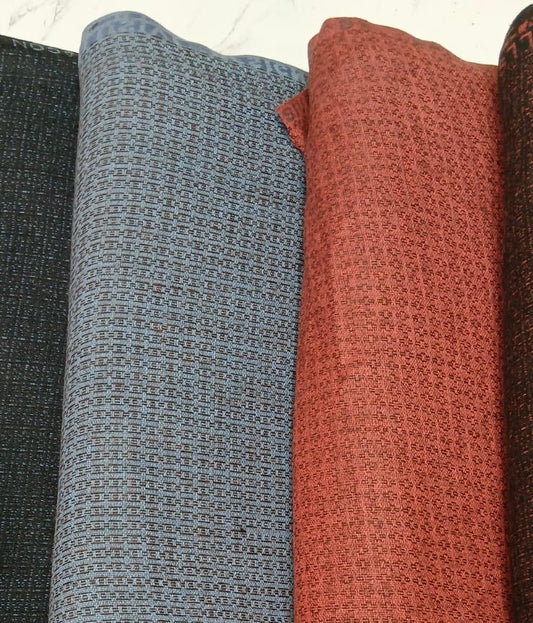 6-Color Check Unstitched Bannu Woollen Fabric for Ladies & Gents – Maroon, Blue, Black, Light Blue, Red & Coffee