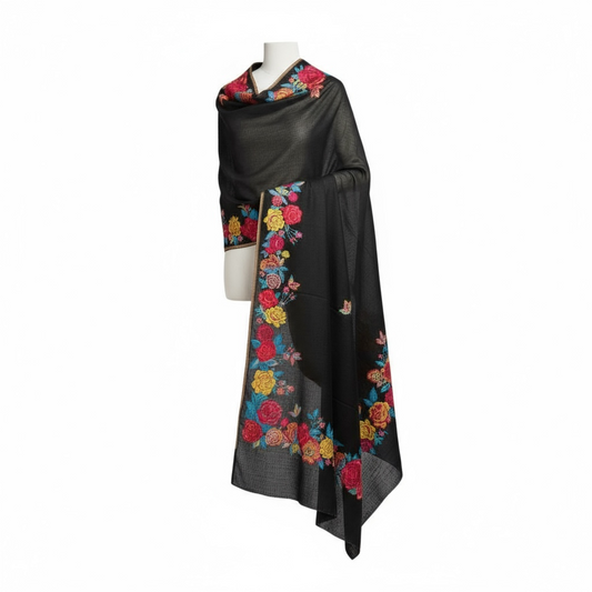 Kani Pashmina Shawl in 4 color– Lightweight Kashmiri Wrap with Multicolor Floral Embroidery | Kinocart Luxury
