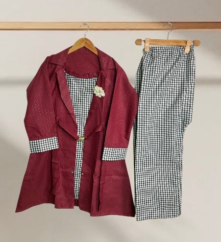 Two-Piece Western Maroon Girls' Outfit – Ready to Wear & Stylish