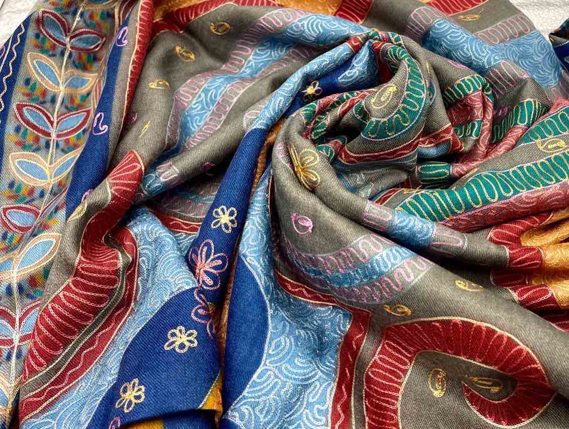 Colourful Blue Kalamkari Shawl Handwoven