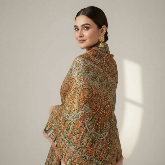 Golden Kani Pashmina Shawl – Premium Handmade Cashmere Elegance by Kinocart