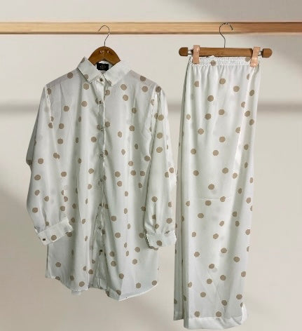 White with Brown Dots Western-Style Ready-to-Wear Outfit for Mid-Season | Stylish & Timeless Look