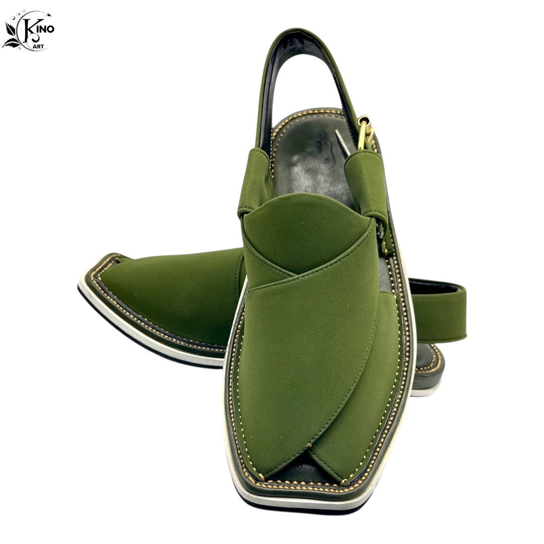 Olive Green Handmade Peshawari Chappal for Men: Leather Classic Ethnic Shoes Buy Olive Green Handmade Peshawari Chappal for Men: Leather  main image 4