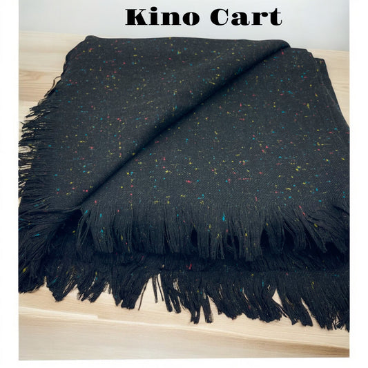 Midnight Black Wool Shawl with Colourful Dots