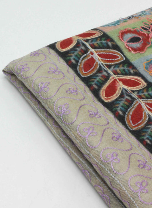 Handwoven Kashmiri Kalamkari Pashmina Shawl – Black Elegance with Multicolor Design