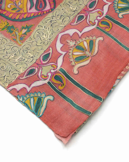 Light Pink Luxurious Kalamkari Pashmina Shawl – A Masterpiece of Elegance