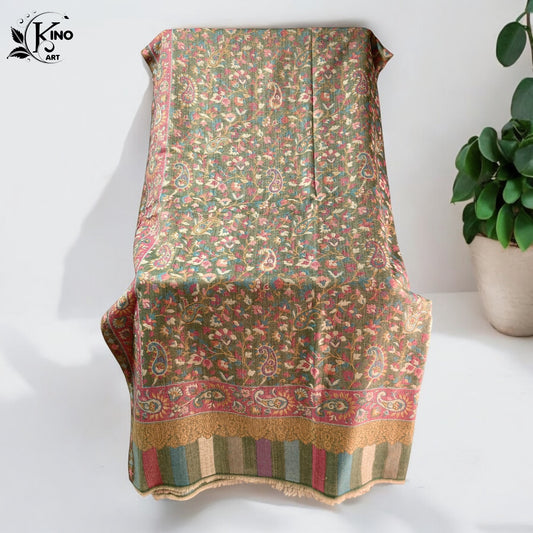 Green Kani Pashmina Shawl – Luxurious Cashmere with Multicolor Floral Patterns