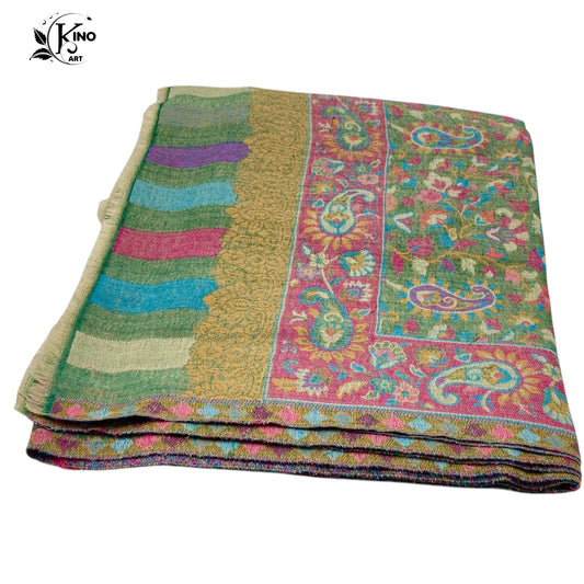 Green Kani Pashmina Shawl – Luxurious Cashmere with Multicolor Floral Patterns