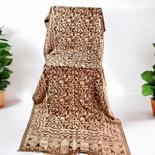 Classic Brown Kani Pashmina Stole - Lightweight & Handwoven Elegance