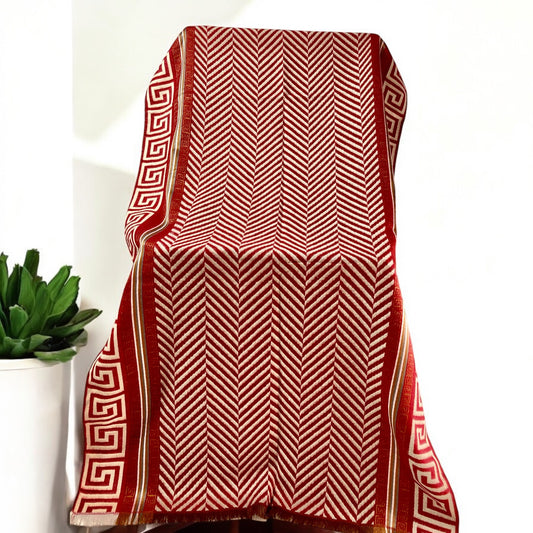 Vibrant Red and White Pure Woolen Stole – A Bold Winter Essential