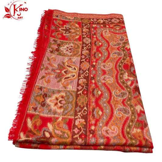 Premium Handmade Red Kani Pashmina Stole - Lightweight & Ultra-Soft