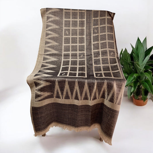 Elegant Brown and Beige Pashmina Shawl with Geometric Patterns