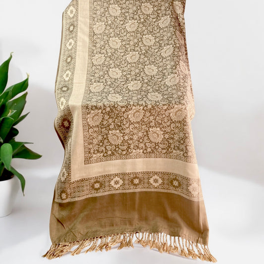 Traditional Beige Floral Pashmina Shawl