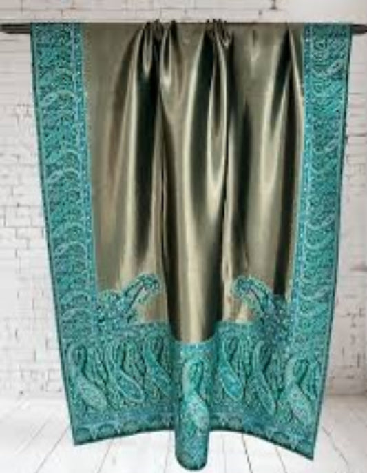 Moonlight Pashmina Shawl – Golden & Sea Green Handmade Luxury