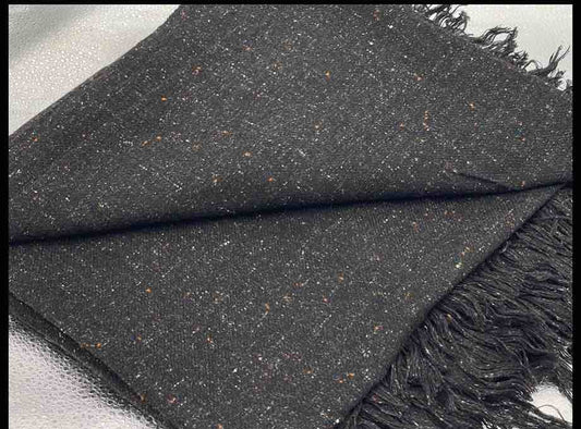 Bannu Woollen Black Shawl with Colorful Dots Design
