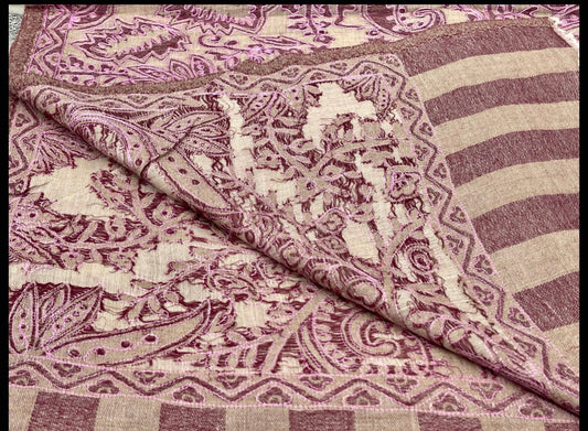 Brown Pashmina Shawl with Pink Kalamkari – Handcrafted Elegance
