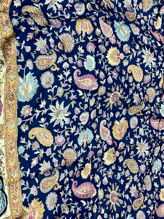 Luxury Kalamkari Pashmina Shawl |Navy blue | Black
