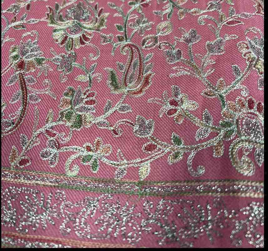 Rose Pink Pure Pashmina 3-Piece Suit | Hand-Embroidered Cashmere Fabric | Festive Designer Wear