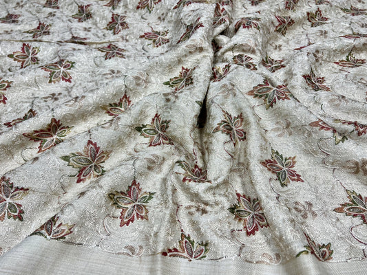 Classic Off White Pashmina 3-Piece Suit for Moms & Aged Women – Embroidered Front & Shawl Short Sides | Kinocart