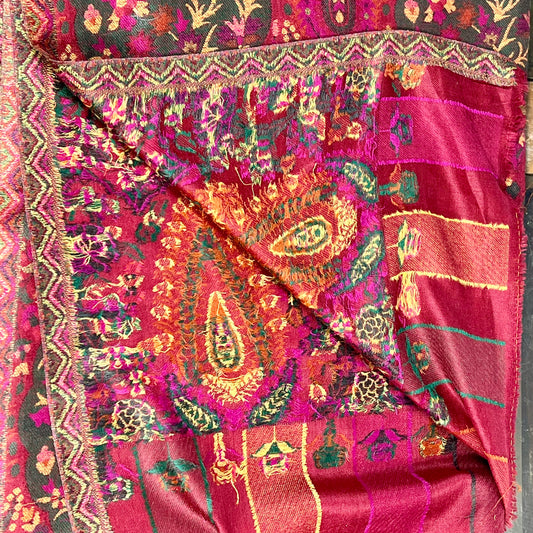 Crimson Red Kani Pashmina Shawl – Handwoven Cashmere Winter Shawl by Kinocart | Premium Kashmiri Kani