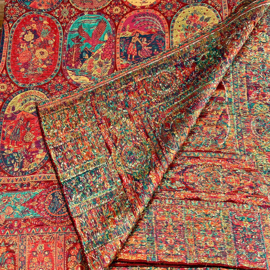 Kashmiri Red-Orange Kani Pashmina Dupata Shawl – Pure Cashmere Zari Bridal Wrap