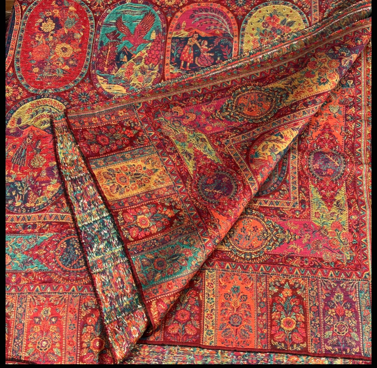 Kashmiri Red-Orange Kani Pashmina Dupata Shawl – Pure Cashmere Zari Bridal Wrap