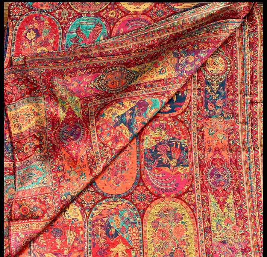 Kashmiri Red-Orange Kani Pashmina Dupata Shawl – Pure Cashmere Zari Bridal Wrap