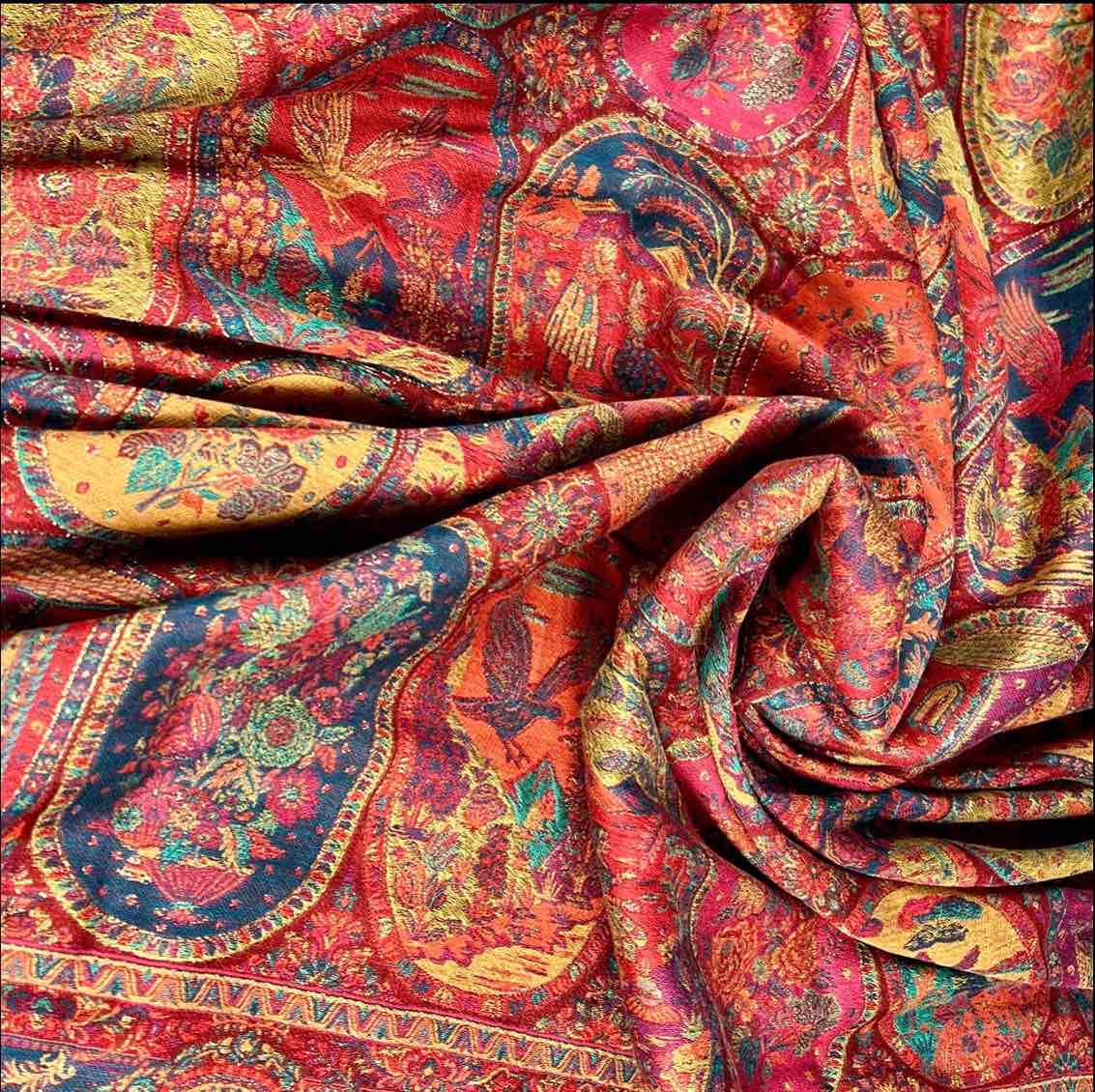 Kashmiri Red-Orange Kani Pashmina Dupata Shawl – Pure Cashmere Zari Bridal Wrap