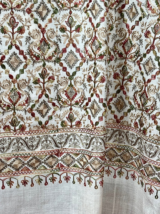 Elegant Cream Pashmina 3-Piece Suit for Moms & Older Women – Embroidered Front & Shawl Sides | Kinocart