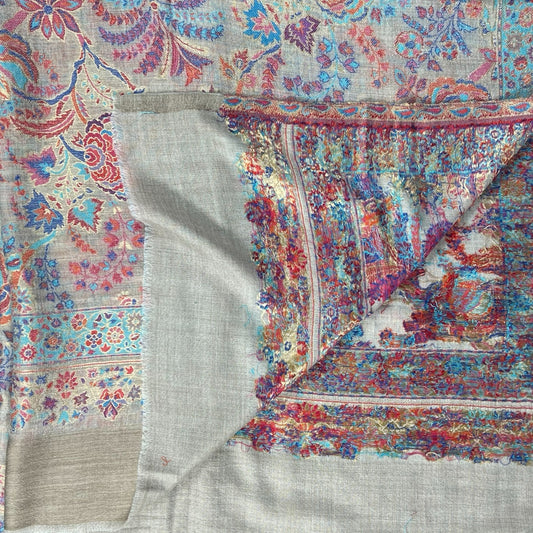 Artisan Crafted Cream colour Kani Pashmina Shawl | Authentic Kashmiri Handwoven | kinoCart