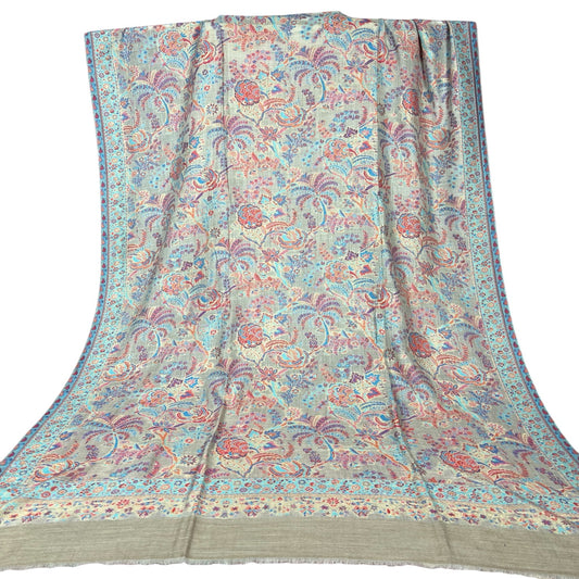 Artisan Crafted Cream colour Kani Pashmina Shawl | Authentic Kashmiri Handwoven | kinoCart