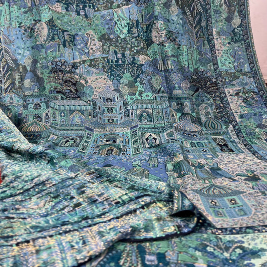 Scenic Pashmina Dupatta | Handwoven Teal & Blue | kinoCart