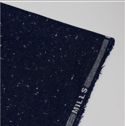 Navy Blue Doted Donegal Woollen Fabric – Luxury Winter Suiting | Bannu Woollen Style