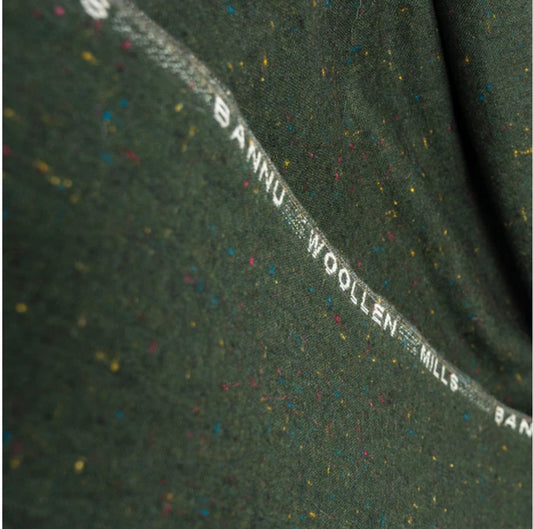 Olive Green Donegal Woollen Fabric – Premium Winter Suiting | Luxury Tweed Look KinoCart