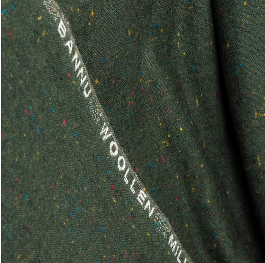 Olive Green Donegal Woollen Fabric – Premium Winter Suiting | Luxury Tweed Look KinoCart