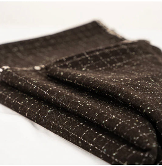 Chocolate Brown Fancy Check Wool | Bannu Mills Luxury Designer Fabric