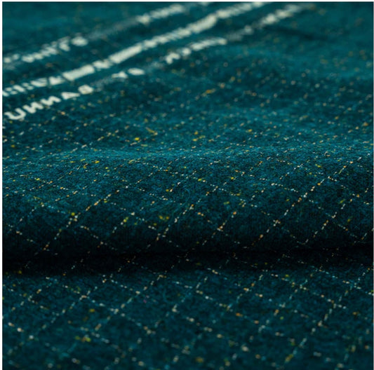 Deep Teal Fancy Check Wool | Bannu Woollen Mills Designer Fabric