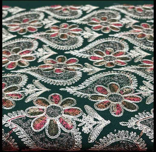 Green Pashmina 3-Piece Embroidered Suit for Winter  | Kinocart