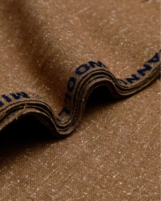 Bannu Woollen Fancy Check Fabric | Luxury Speckled Dark Brown Wool Sharting