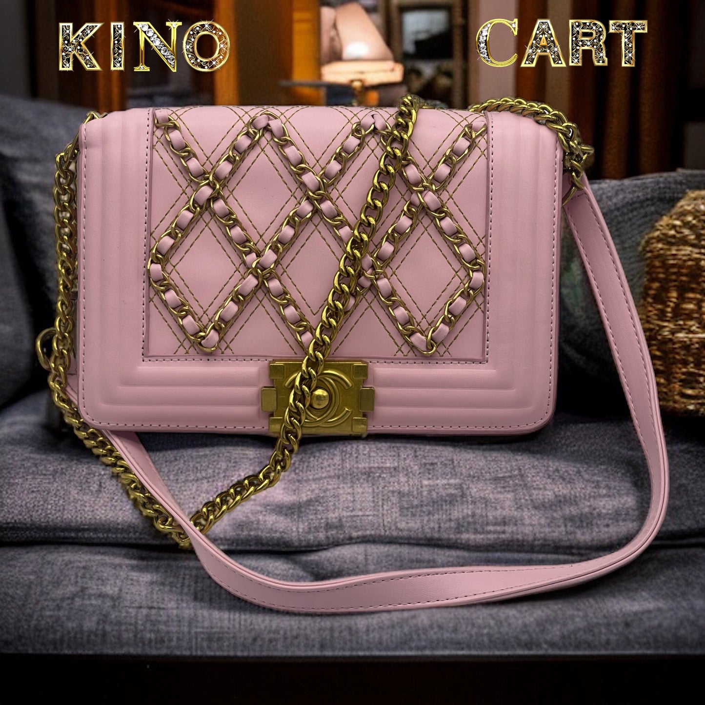 Stylish Pink Handbag with Gold Chain
