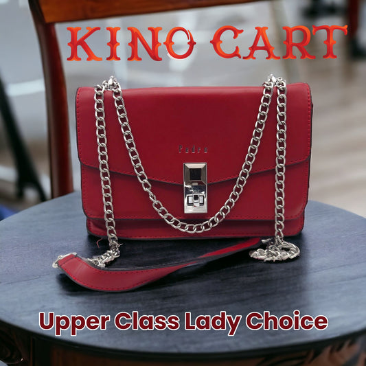 Red Handbag with Silver Chain Strap