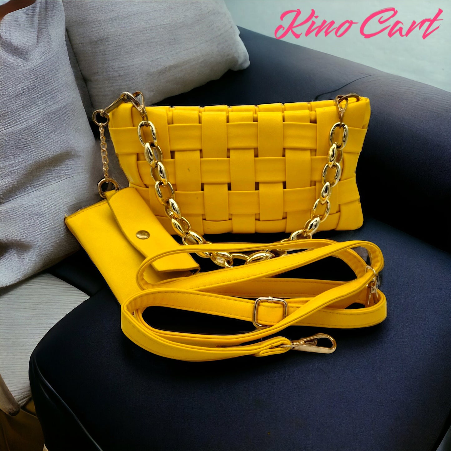 Sunshine Yellow Crossbody Bag: Golden Chain & Strap