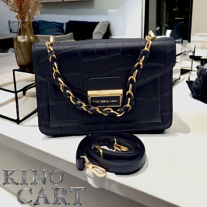 Classic Black Handbag with Gold Chain & Leather Strap
