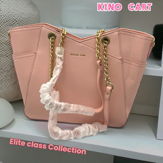 Premium Pink Leather Handbag: Luxurious Style with Chain & Handles