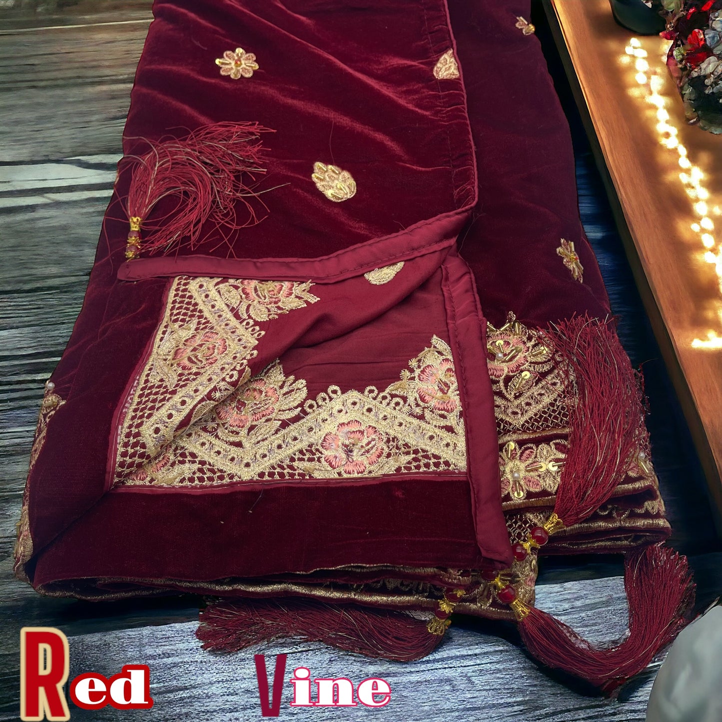 Luxurious Maroon Velvet Shawl with Exquisite Embroidery